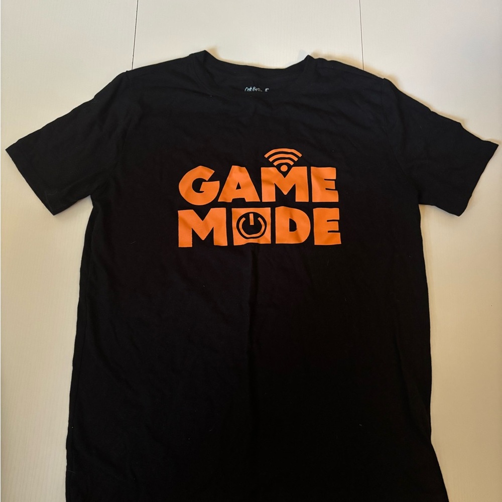 Black T-Shirt with Orange 'Game Mode' Print